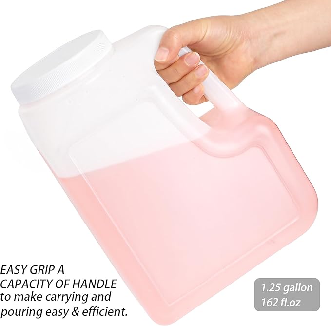 Yesland 2 Pcs White Plastic Gallon Jar with Handle and Airtight Lid - Square Empty Storage Containers and Jugs - 1.25 Gallon Wide Mouth Bottles for Craft Supplies, Paint, Detergent Storage, Liquids