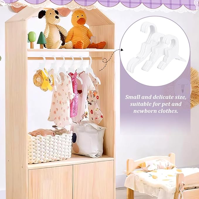 AHANDMAKER 18 Packs Pet Apparel Hangers, 3 Styles White Pet Clothes Hanger, Cute Plastic Flexible Dog Clothes Hangers, Mini Plastic Hangers for Dog Puppy Cat Pet Clothes, 5x5.3/5.35x7.28/7.4x9.8 Inch