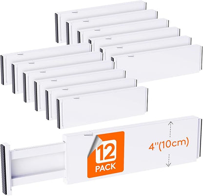 Lifewit 12 Pack 4" High Drawer Dividers 34-56cm/13.5-22" Adjustable Drawer Organizer for Clothes/Utensils, Expandable Drawer Separator in Dresser/Kitchen/Bedroom/Office Organization & Storage White