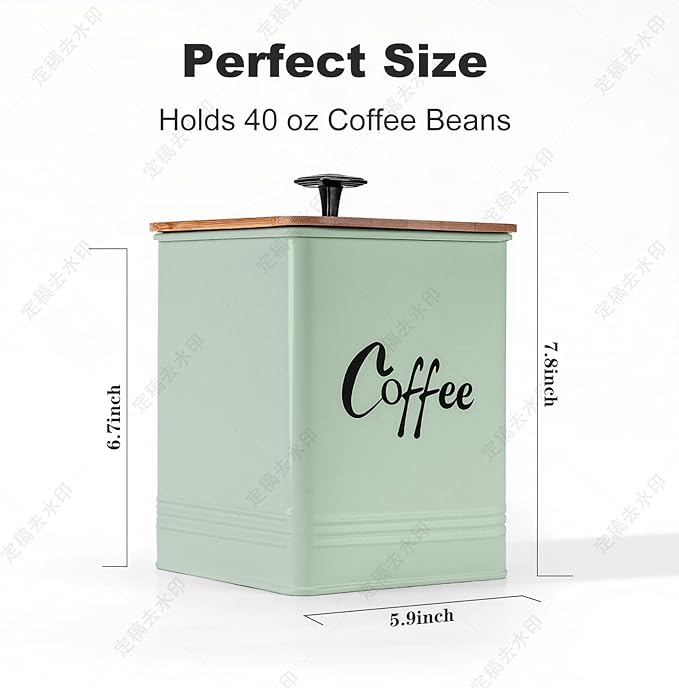 Coffee Canister,Airtight 40 oz Large Iron Black Storage Container for Coffee Grounds, Beans, Pods & More,Accessories & Gifts (Saga Green)