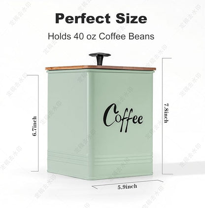 Coffee Canister,Airtight 40 oz Large Iron Black Storage Container for Coffee Grounds, Beans, Pods & More,Accessories & Gifts (Saga Green)