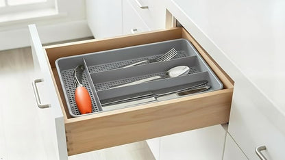 Dial Industries Small Cutlery, Utensil, Silverware Kitchen Drawer Organizer Tray, Grey