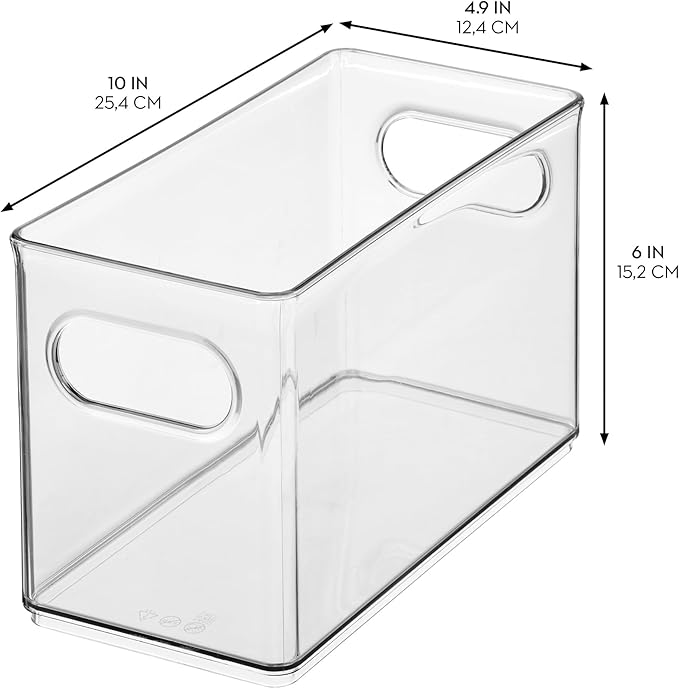iDesign Slim Clear Plastic Stackable Storage Bin - Narrow Fridge, Pantry, or Kitchen Cabinet Organizer, 4-Pack