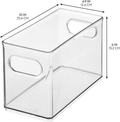 iDesign Slim Clear Plastic Stackable Storage Bin - Narrow Fridge, Pantry, or Kitchen Cabinet Organizer, 4-Pack