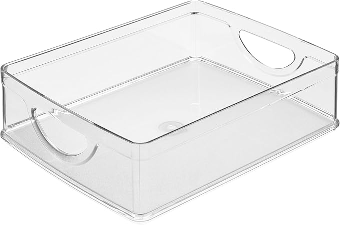 iDesign Plastic Stackable Pantry Bin - Storage Bin with Handles for Cabinets or Fridge - Set of 2 - Clear