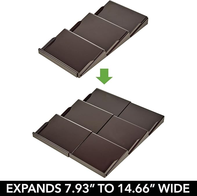 mDesign Expandable Plastic Deluxe Spice Rack, Drawer Organizer for Kitchen Cabinet Drawers, 3 Tier Slanted for Spice Jars, Food Seasoning Bottle Storage, Ligne Collection - Bronze