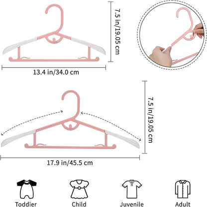 60Packs Adjustable Kids Hangers Baby Hangers 11”-14” Children Coat Plastic Hanger for Girl Boy Toddler Kids Child Space Saving(Pink)