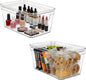 MOONEDGE Small Clear Plastic Storage Bins with Lids and Handles,Stackable Small Item Organizer Containers for Vanity,Craft,Office,Fridge,Kitchen,Pantry,Bathroom,Closet – 2 Pack (10×6×5 in)