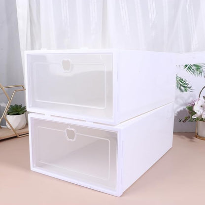 CHILDWEET 6pcs Transparent Shoe Box Organizer Thick Drawer Type Storage for Shoes Scratch Design for Sneakers High Heels and Boots White Frame Color
