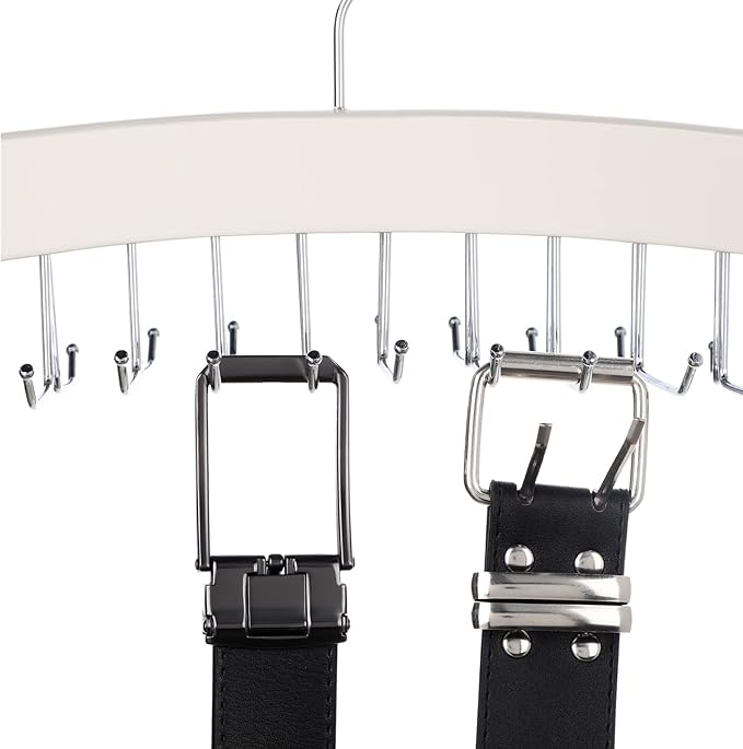 Jetec 2 Pieces Tie Rack Tie Hanger 24 Hooks Wooden Tie Rack Hanger for Closet 360 Degree Rotating Belt Holder Tie Organizer for Men Women Bras Tank Tops Camisoles(White)