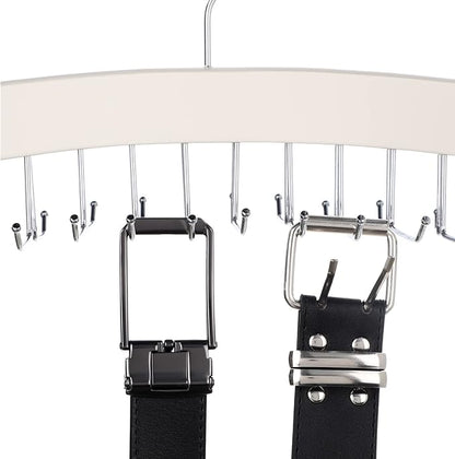 Jetec 2 Pieces Tie Rack Tie Hanger 24 Hooks Wooden Tie Rack Hanger for Closet 360 Degree Rotating Belt Holder Tie Organizer for Men Women Bras Tank Tops Camisoles(White)