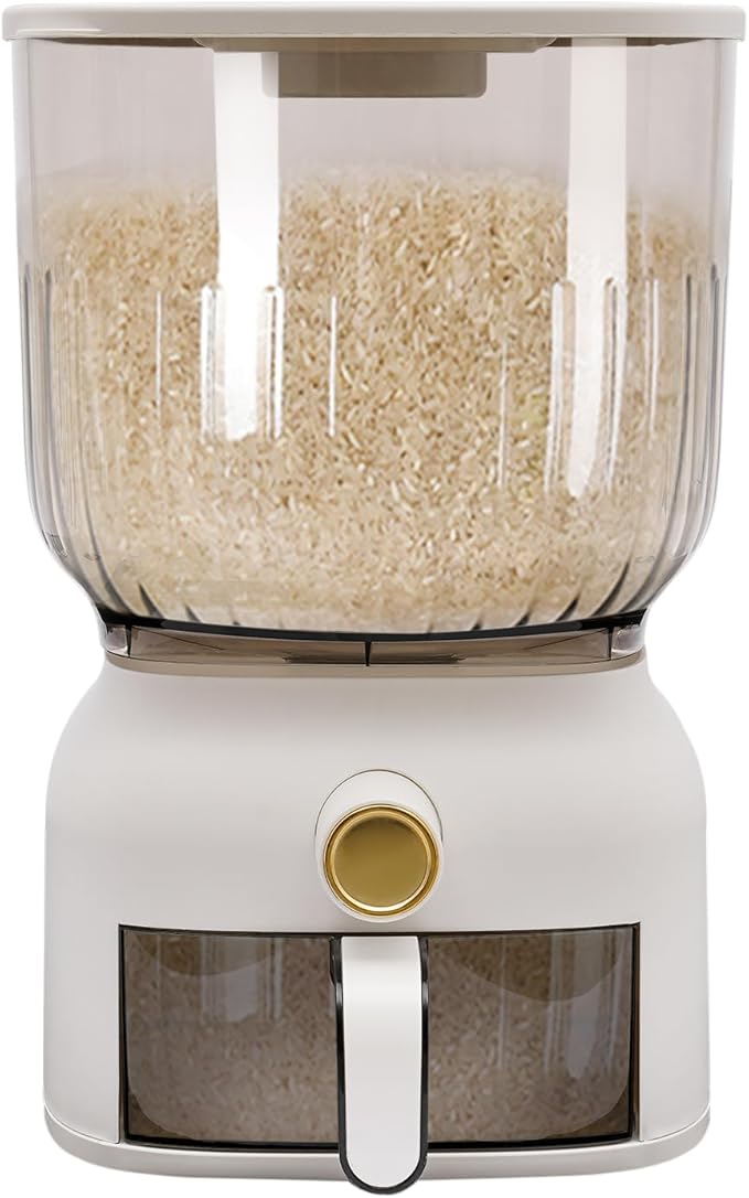 Rice Dispenser, Large Grain Container Storage with Lid Measuring Cylinder Household Cereal Dispenser Bucket, Kitchen Organizer for Rice, Beans, Grains, Cereal Dry Food