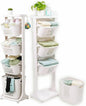 Japard 108 Liters Vertical Rolling Laundry Compact Hamper Ultra Slim, 4 Sorter Cart with Wheels and Breaks, 4-tier Baskets Detachable for Small Space, Dorm, Closet, Bathroom, Easy Assembly White Gray
