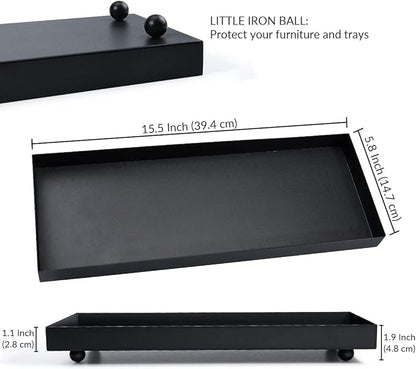 Rectangle Black Matte Metal Tray, Suit for Candle Holder, Vanity Decor Projects, Bathroom Toilet Tank Tray, Perfume or Jewelry Storage, and Coffee Table Centerpiece