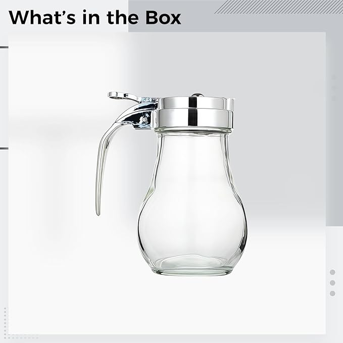 Glass and Stainless Steel Syrup Dispenser, Leakproof Lid, Countertop Sauce Bottle, 10 Cm / 4 in High, 8 X 8 Cm Base