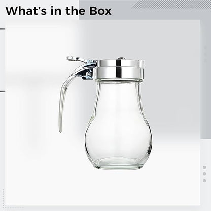 Glass and Stainless Steel Syrup Dispenser, Leakproof Lid, Countertop Sauce Bottle, 10 Cm / 4 in High, 8 X 8 Cm Base