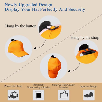 8 Pack Adhesive Hat Hooks for Wall – Strong Hold Hat Rack for Baseball Caps & Cowboy Hats, Minimalist Hat Display Organizer, Hat Hangers for Wall/Door/Closet, No Drilling, USA Patented – Black