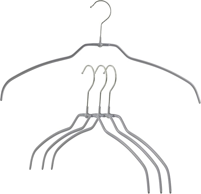 Mawa Reston Lloyd Silhouette Ultra-Thin Series, Non-Slip Space Saving Shirt Hanger, Style 42/FT, Pack of 4, Silver