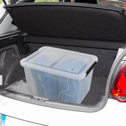 35 Quart Plastic Storage Bin, 4 Packs, Latching Storage Box with Wheels