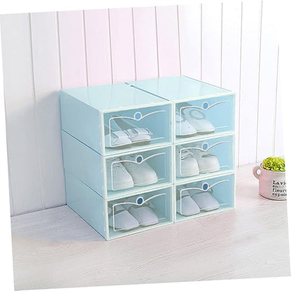 6PCS Stackable Transparent Shoes Storage Boxes Thicken Plastic Shoe Containers S Blue for Organizing Sneakers High Heels and Boots Closet Home