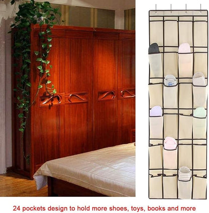 24 Pockets Hanging Shoe Organizer, Over The Door Shoe Organizer Hanging Shoes Storage Bag Door Shoe Rack Organizer for Men Women