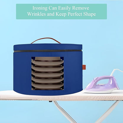 Samplife Hat Box,Hat Storage Box,Stackable Round Brim Hats Organizer Bag Container for Closet,Travel Hat Boxes for Women, Cowboy Hat Organizer, FoldableTravel Cap Boxes (06-Blue, 16.5" D x 10.5" H)