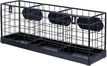 MyGift Wall Mountable Black Metal Utensil Holder Organizer, 15.7" Countertop Kitchen Silverware Flatware Caddy Holder Storage Basket with 3 Compartments and Chalkboard Labels