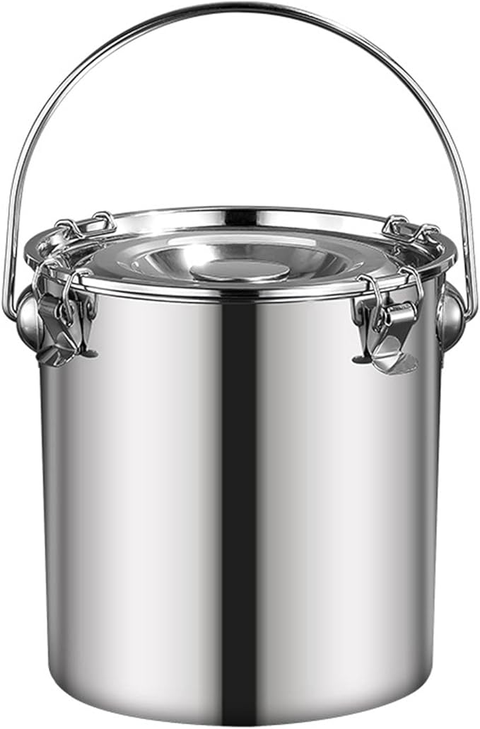 Stainless Steel Sealed Bucket Transport Container with Lid Cater Stew Soup Boiling Soup Pot Storage Bucket for Household Cafe, 17.5 cmx17.5 cm