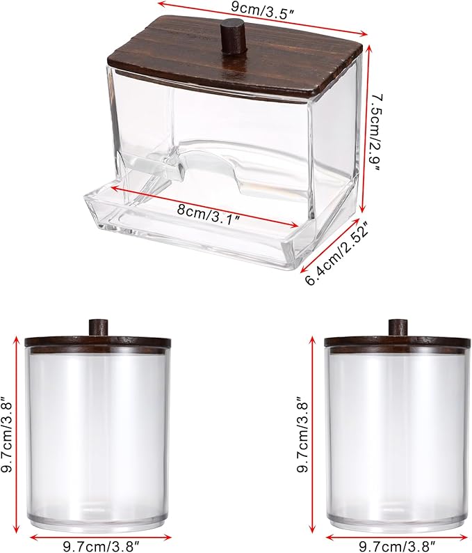Hipiwe 3 Pack Acrylic Cotton Ball Holder Clear Qtip Holder Bathroom Canister Storage Box with Lid Apothecary Jars Makeup Organizer for Cotton Balls,Swabs,Pads,Brown