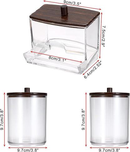 Hipiwe 3 Pack Acrylic Cotton Ball Holder Clear Qtip Holder Bathroom Canister Storage Box with Lid Apothecary Jars Makeup Organizer for Cotton Balls,Swabs,Pads,Brown