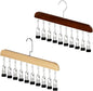 10-Clip Hanging Closet Organizer, Space Saving Pants Hanger with Adjustable Clips, Multi-Layer Garment Rack for Ties, Scarves, Belts, Clothes Storage(Wood+Vintage)