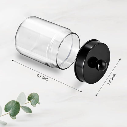 Amolliar Apothecary Jars Bathroom Vanity Storage Organizer Set -Countertop Canister Plastic Acrylic Jar - Farmhouse Decor Qtip Holder for Cotton Swabs,Makeup Sponges,Flossers,Paper Clips -Black(2)