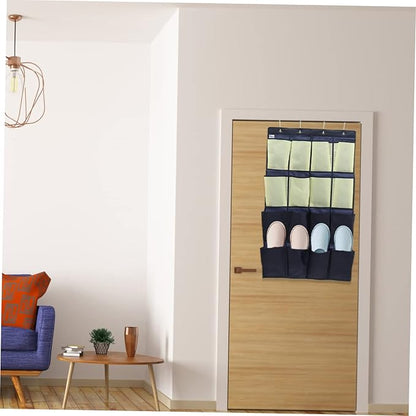 MAGICLULU Over the Door Hanging Shoe Organizer Oxford Cloth Storage Bag for Closet Bathroom Tear Resistant Multi Pouch Holder for Space Saving Shoe and Accessory Storage in Blue and Yellow