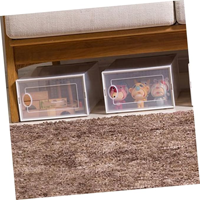 BESPORTBLE Stackable Clamshell Shoes Organizer with Dustproof Flip Cover White Plastic Shoe Storage Box for Home Closet