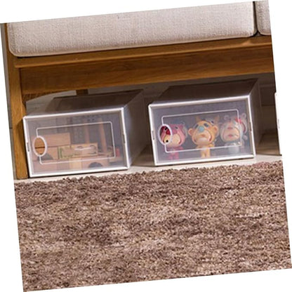 BESPORTBLE Stackable Clamshell Shoes Organizer with Dustproof Flip Cover White Plastic Shoe Storage Box for Home Closet