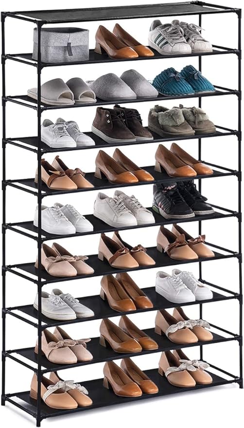 10 Tier 40 Pairs Stackable Shoe Rack with Stainless Steel Frame, Shoe Rack Storage Shelves for Closet, Bedroom (24.5 x 12 x 61.5) (L x W x H)
