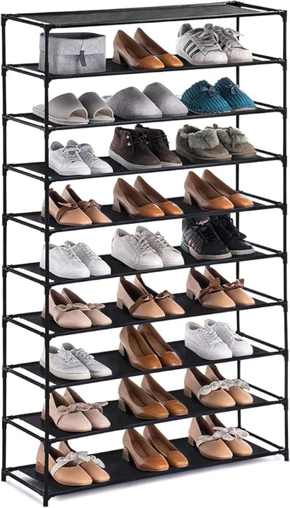 10 Tier 40 Pairs Stackable Shoe Rack with Stainless Steel Frame, Shoe Rack Storage Shelves for Closet, Bedroom (24.5 x 12 x 61.5) (L x W x H)