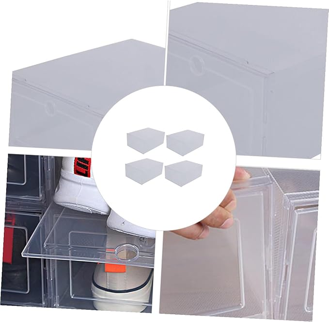 4Pcs Transparent Stackable Shoe Boxes PP Plastic Storage Containers for Closet and Hallway Organization Space-saving Shoe Organizer with High Load Capacity for Home Use