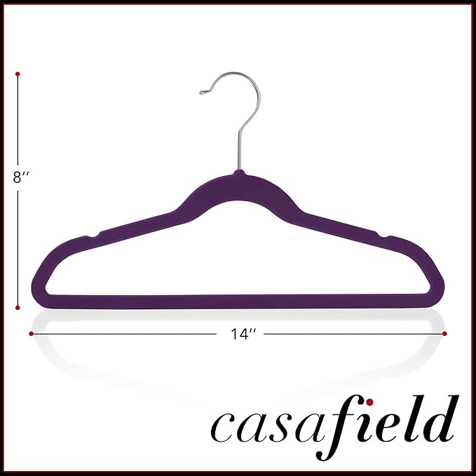 Casafield 50 Velvet Kid's Hangers - 14" Size for Children's Clothes - Purple
