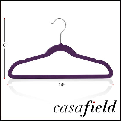 Casafield 50 Velvet Kid's Hangers - 14" Size for Children's Clothes - Purple