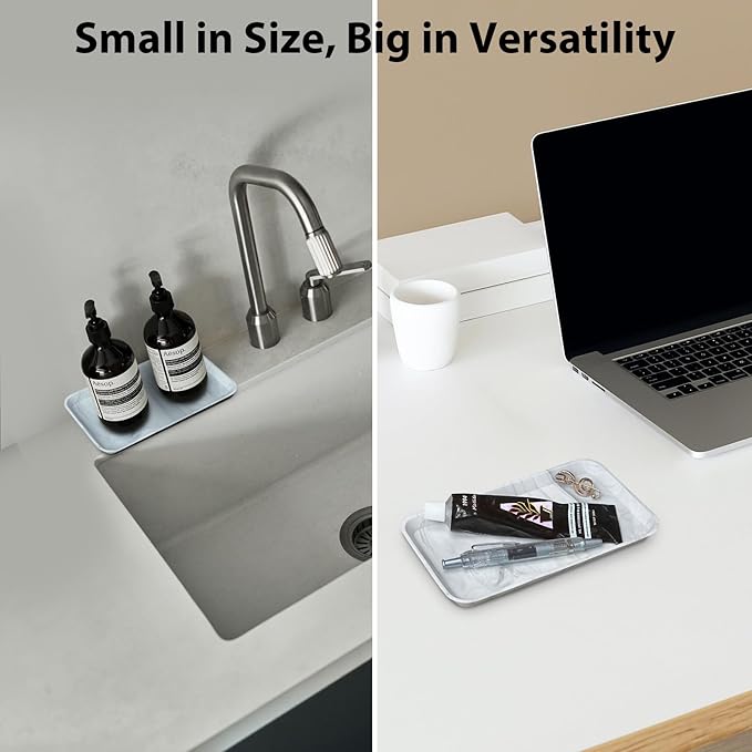 Countertop Vanity Tray, Bathroom Silicone Shatterproof Tray, Soap and Sponge Holder for Kitchen Sink Toilet Tank Tray, Bathroom Trays for Counter, Perfume Candle Key Valet - Marble