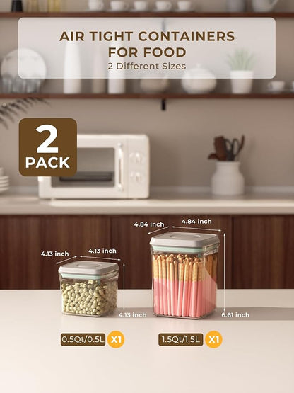 Airtight Food Storage Containers with Lids, Pop Top Kitchen Pantry Organizers and Storage, BPA-Free Clear Plastic Canisters for Cereal, Flour, Sugar, Rice, and Baking Supplies, 1.5Qt & 0.5Qt