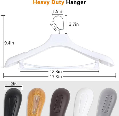 DEDU Suit Hangers for Men 10 Pack, White Coat Hangers Wide Non Slip Width 17.7", Thick Plastic with Pants Bar & Metal Hook