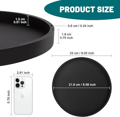 Silicone Bathroom Round Tray Vanity Tray Kitchen Counter Organizer Coffee Table Decor for Candle, Perfume, Jewelry, Trinkets,Hand Soap,Lotion Bottles (9 Inch,Black)