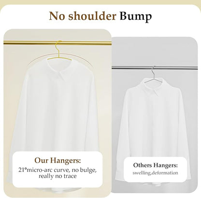 SPECILITE 15 Pack No Shoulder Bump Gold Coat Hangers for Clothes, Suit, Sweaters, Jackets, Pants, Heavy Duty, 0.1” Thick Space-Saving