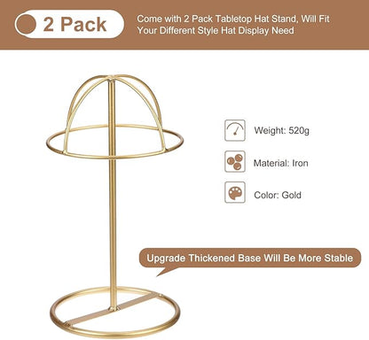 uxcell Metal Hat Display Stand 2 Pack Tabletop Hat and Wig Rack Holder Freestanding for Baseball Cap, Fedora Hat, Cowboy Hat - Gold, 12 Inch