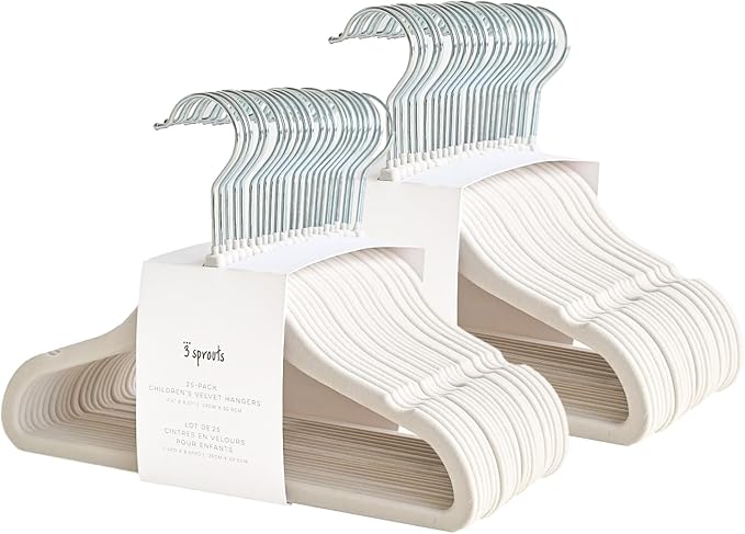 3 Sprouts Velvet Baby Hangers - Non-Slip Hangers for Infant and Toddler Clothes - Slim Space-Saving Design with Nordic Colors for Nursery - 50 Pack- Cream