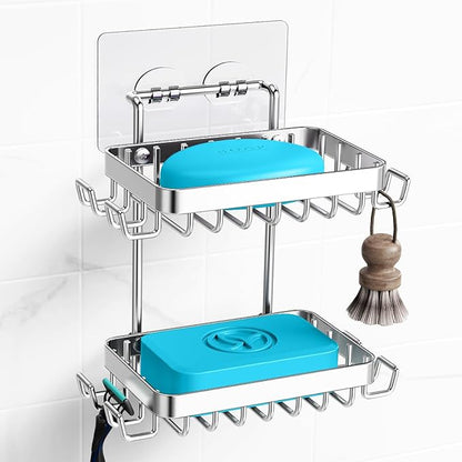 Nieifi Adhesive 2 Tier Bar Soap Holder, Stainless Steel for Shower Wall, Soap Dish for Bathroom, Silver