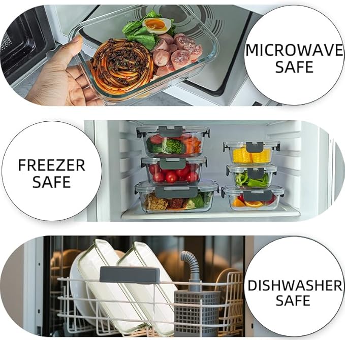 12 Pack Glass Storage Containers Transparent, Stackable Design Meal Prep Containers for Food Storage, Home, Kitchen & Pantry Organization, Microwave/Freezer/Dishwasher Safe