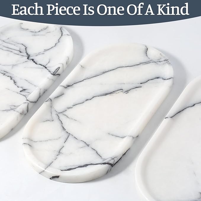 Koville Natural Marble Tray, 12"x6" Decorative Tray for Countertop, Catchall for Perfume, Candles, Jewelry Dish Milas Lilac